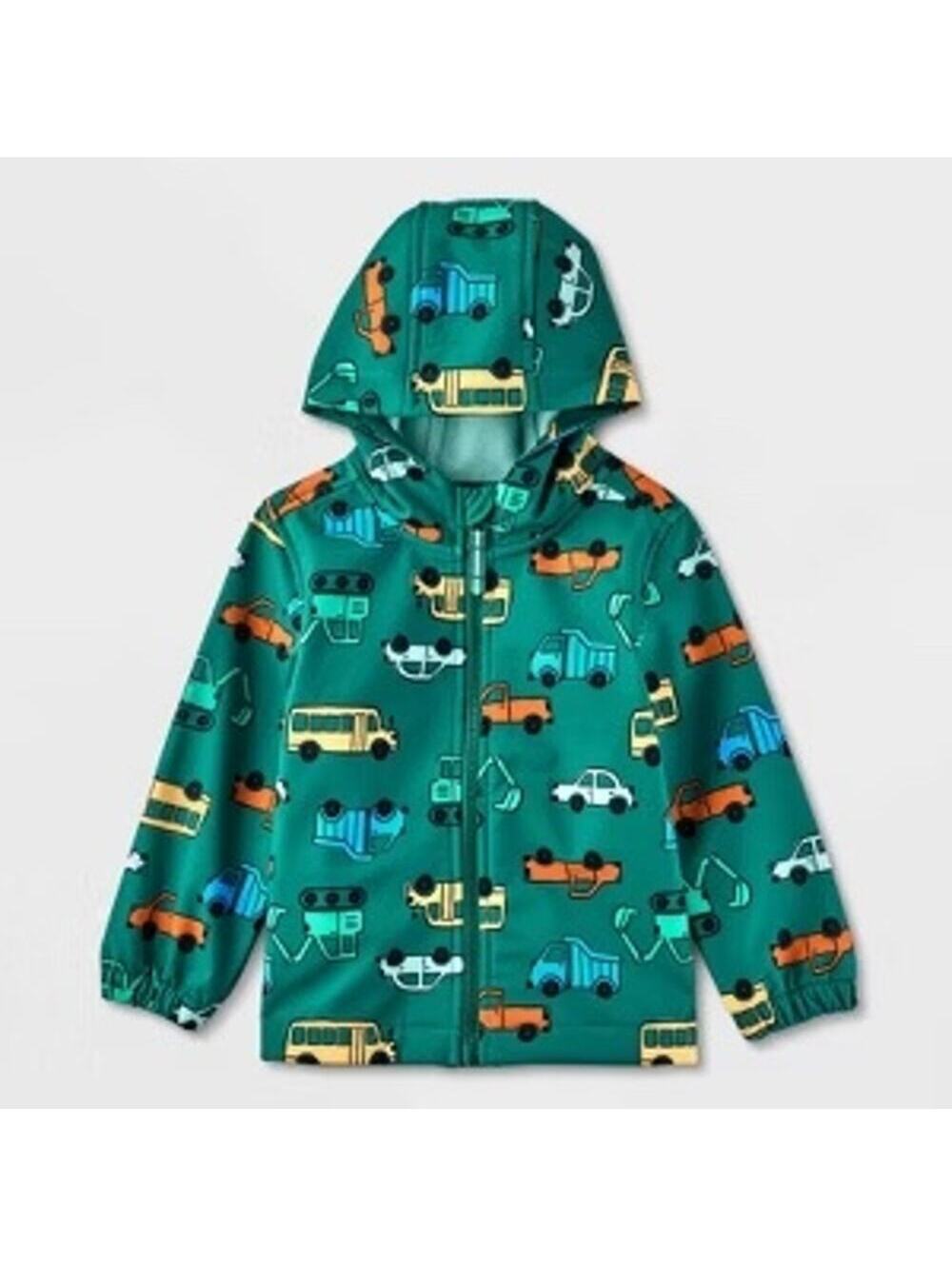 Cat & Jack NWOT Toddler Boys' Vehicle Printed Softshell Jacket Dark Green 18M